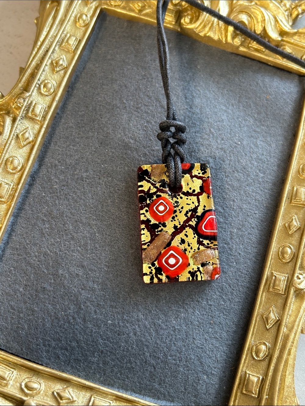 Handmade Multicolor Dichroic Glass Pendant Necklace - Red & Yellow
